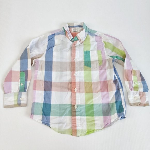 Crewcuts Pastel Plaid Button Down Long Sleeve 4 5 - Picture 2 of 6